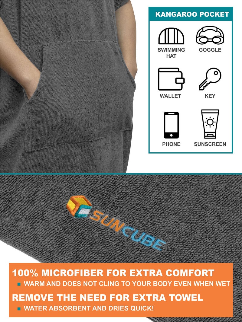 Suncube SUN CUBE Surf Poncho Changing Robe with Hood, Thick Quick Dry Microfiber Wetsuit Changing Towel for Surfing Beach Swim Outdoor Sports Men, Absorbent Wearable Towel Cover Up with Pocket, Gray - Image 3